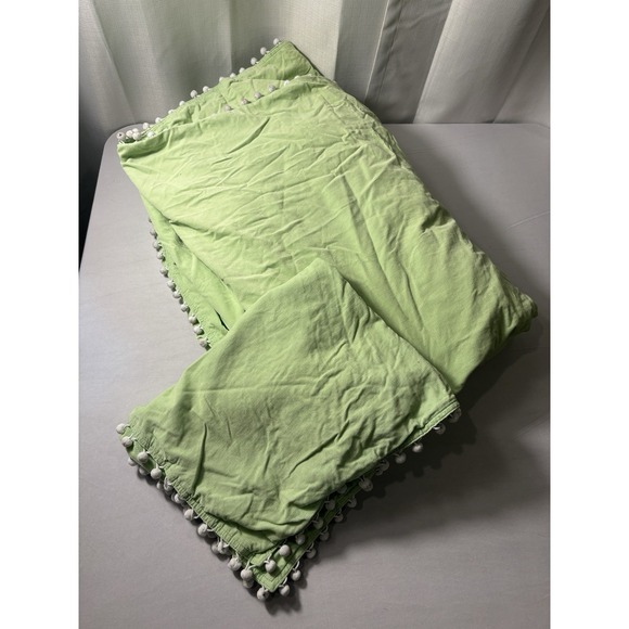Pottery Barn PB Teen Muffy Cord Twin Duvet & Standard Sham Lime Green Pom Poms - Picture 8 of 8